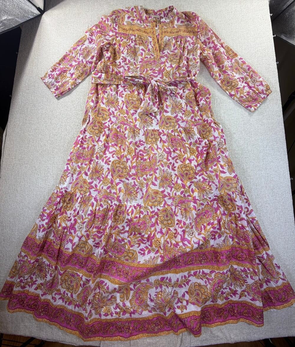 Lola Australia Women's Small Pink Orange Floral Cottagecore Maxi Dress NWOT